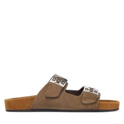 Klapki Tory Burch. Brązowe klapki damskie Tory Burch, bez wzorów, bez obcasa, bez zapięcia. Za 1,524.00 zł.