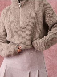 Sweter half-zip z domieszką wełny - brązowy. Brązowe swetry nierozpinane damskie Sinsay, l, bez wzorów, z wełny, bez kołnierzyka, bez ramiączek. Za 69.99 zł.