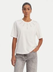 Morgan T-Shirt 261-DOURRA Biały Straight Fit. Białe t-shirty damskie Morgan, xs, bez wzorów, z bawełny, bez kołnierzyka, bez ramiączek. Za 189.99 zł.