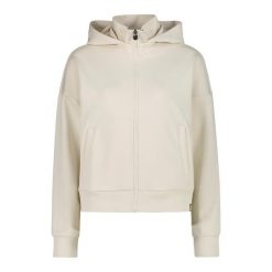Bluza z kapturem z wysokim, prążkowanym kołnierzem dla kobiet CMP. Białe bluzy damskie CMP, bez wzorów, prążkowane, sportowe, bez ramiączek, z kapturem. Za 403.50 zł.