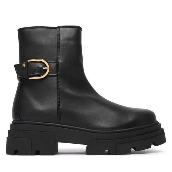 Botki Tommy Hilfiger. Czarne botki damskie Tommy Hilfiger, bez wzorów, bez obcasa, na płaskiej podeszwie, bez zapięcia. Za 749.99 zł.