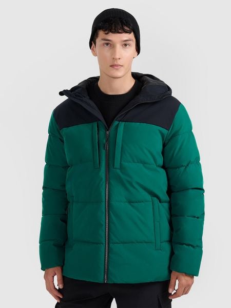 4F Kurtka puchowa z wypełnieniem syntetycznym męska - zielona XL. Niebieskie kurtki męskie 4F, na zimę, m, bez wzorów, z materiału, bez kaptura. W wyprzedaży za 349.99 zł.