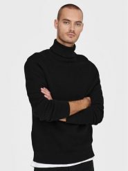 Only & Sons Golf Phil 22023202 Czarny Regular Fit. Czarne swetry męskie Only & Sons, m, bez wzorów, z bawełny, bez kołnierzyka, bez ramiączek. Za 129.99 zł.
