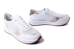 RIEKER N4502-80 white, półbuty damskie. Białe półbuty damskie Rieker, na lato, bez wzorów, bez obcasa, bez zapięcia. Za 287.92 zł.