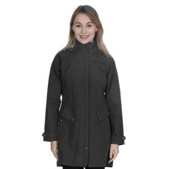 Kurtka Damska Rainy Day Wodoodporna. Czarne kurtki sportowe damskie Trespass, l, bez wzorów, z bawełny, bez ramiączek, z kapturem, trekkingowe. Za 343.99 zł.