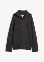 Sweter w prążki ze stójką. Szare swetry nierozpinane damskie bonprix, bez wzorów, bez kołnierzyka, bez ramiączek. Za 124.99 zł.