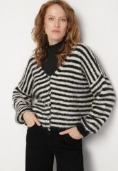 Czarny Kardigan z Wełną w Paski o Nietoperzowym Fasonie Fesmera. Czarne kardigany damskie Born2be, bez wzorów, z jeansu, bez kołnierzyka. Za 149.99 zł.