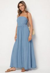 Granatowa Sukienka Rozkloszowana z Dekoltem Typu Bandeau Mavilore. Niebieskie sukienki damskie Born2be, na co dzień, m, z aplikacjami, eleganckie, bez kołnierzyka, bez ramiączek, midi, rozkloszowane. Za 89.99 zł.