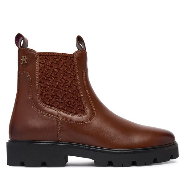 Sztyblety Tommy Hilfiger. Brązowe botki damskie Tommy Hilfiger, bez wzorów, bez obcasa, na płaskiej podeszwie, bez zapięcia. Za 699.99 zł.