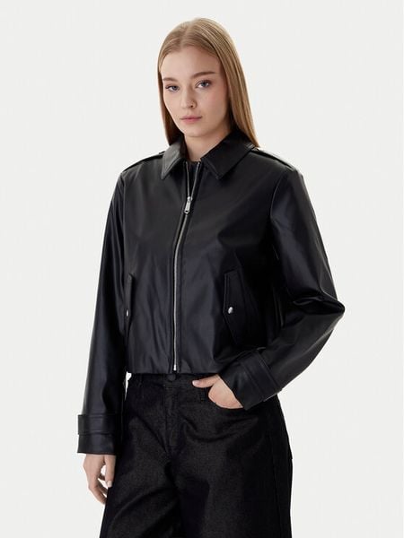 Calvin Klein Jeans Kurtka z imitacji skóry Moto LV047E501G Czarny Regular Fit. Czarne kurtki damskie Calvin Klein Jeans, l, bez wzorów, z jeansu, bez kaptura. Za 849.99 zł.