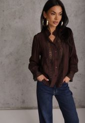 Brązowa Koszula ze Stójką i Koronką Phaeninca. Brązowe koszule damskie Renee, l, bez wzorów, z koronki, eleganckie, bez kołnierzyka, bez ramiączek. Za 109.99 zł.