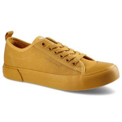Musztardowe Trampki Cross Jeans Damskie Modne Buty. Żółte trampki i tenisówki damskie Cross Jeans, bez wzorów, z jeansu, bez zapięcia. Za 99.99 zł.