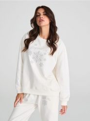 Bluza - kremowy. Białe bluzy damskie Sinsay, na zimę, l, bez wzorów, bez ramiączek, bez kaptura. Za 39.99 zł.