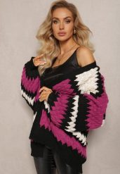 Fuksjowy Luźny Kardigan Niezapinany w Ozdobne Paski Adocca. Czerwone kardigany damskie Renee, bez wzorów, z dzianiny, bez kołnierzyka. Za 169.99 zł.