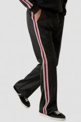 GUESS Czarne męskie spodnie dresowe z lampasami w monogram Parimo 4G, Rozmiar S. Czarne spodnie sportowe męskie Guess, m, z aplikacjami, z dresówki. W wyprzedaży za 549.99 zł.