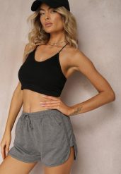 Ciemnoszare Szorty Dresowe z Dodatkiem Bawełny High Waist Florazen. Szare szorty damskie Renee, bez wzorów, z bawełny, eleganckie, z podwyższonym stanem. Za 29.99 zł.