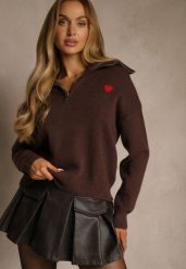 Brązowy Sweter z Wełną Wiskozą i Bawełną z Sercem Monisella. Brązowe swetry nierozpinane damskie Renee, m, bez wzorów, z bawełny, casualowe, bez kołnierzyka, bez ramiączek. Za 129.99 zł.