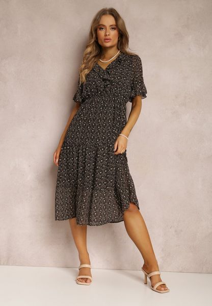 Czarna Sukienka Koe. Czarne sukienki damskie Renee, na imprezę, l, bez wzorów, z tkaniny, bez kołnierzyka, bez ramiączek, maxi, rozkloszowane. Za 79.99 zł.