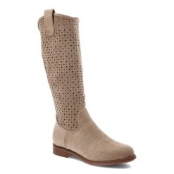 Kozaki damskie S.Barski o wysokim fasonie z ażurową cholewką i niskim stabilnym obcasem beżowe, HY62-8144 Beige. Brązowe kozaki damskie S.BARSKI, na jesień, w ażurowe wzory, z jeansu, przed kolano, bez obcasa, na obcasie, bez zapięcia. Za 209.00 zł.