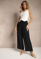 Czarne Spodnie o Szerokim Kroju High Waist z Wiązaniem Fenalin. Czarne spodnie materiałowe damskie Renee, bez wzorów, z jeansu, eleganckie, z podwyższonym stanem. Za 44.99 zł.