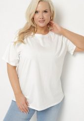 Biały Bawełniany Klasyczny T-shirt Oltebia. Białe t-shirty damskie Born2be, uniwersalny, bez wzorów, z bawełny, klasyczne, bez kołnierzyka, bez ramiączek. Za 34.99 zł.