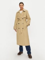 Tommy Jeans Trencz DW0DW20280 Beżowy Regular Fit. Brązowe płaszcze damskie Tommy Jeans, xxs, bez wzorów, z bawełny, bez kołnierzyka, bez kaptura. Za 1,039.00 zł.