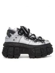 NEW ROCK Botki M-106WALL-C16 Srebrny. Szare botki damskie NEW ROCK, bez wzorów, ze skóry, rockowe, bez obcasa, na koturnie, bez zapięcia. Za 1,999.00 zł.
