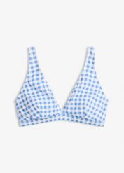 Biustonosz bikini ze wzorem w kratę. Białe stroje kąpielowe damskie bonprix, bez wzorów. Za 54.99 zł.