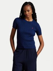 Polo Ralph Lauren Sweter 211965761001 Granatowy Slim Fit. Niebieskie swetry nierozpinane damskie Polo Ralph Lauren, l, bez wzorów, z bawełny, bez kołnierzyka, bez ramiączek. Za 559.99 zł.
