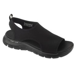Sandały damskie, Flex Appeal 4.0 - Moon Lines. Czarne sandały damskie Skechers, bez wzorów, bez obcasa, bez zapięcia. Za 179.99 zł.