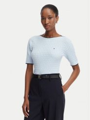 Tommy Hilfiger Sweter Fine Gg Cable Boat WW0WW50103 Niebieski jasny Regular Fit. Niebieskie swetry nierozpinane damskie Tommy Hilfiger, xs, bez wzorów, z bawełny, bez kołnierzyka, bez ramiączek. Za 489.99 zł.