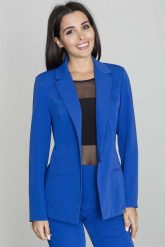 Żakiet Elegancki Taliowany na Jeden Guzik - Niebieski. Niebieskie marynarki i żakiety damskie Figl, bez wzorów, z materiału, eleganckie, bez kołnierzyka, bez ramiączek. Za 259.00 zł.