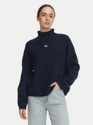 Tommy Jeans Sweter Badge DW0DW23349 Granatowy Relaxed Fit. Niebieskie swetry nierozpinane damskie Tommy Jeans, m, bez wzorów, z jeansu, bez kołnierzyka, bez ramiączek. Za 449.99 zł.