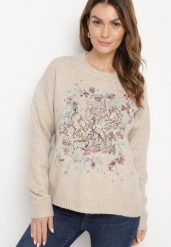 Brązowy Sweter Ozdobiony Haftowanym Wzorem Inadrea. Brązowe swetry nierozpinane damskie Born2be, bez wzorów, z jeansu, eleganckie, bez kołnierzyka, bez ramiączek. Za 159.99 zł.