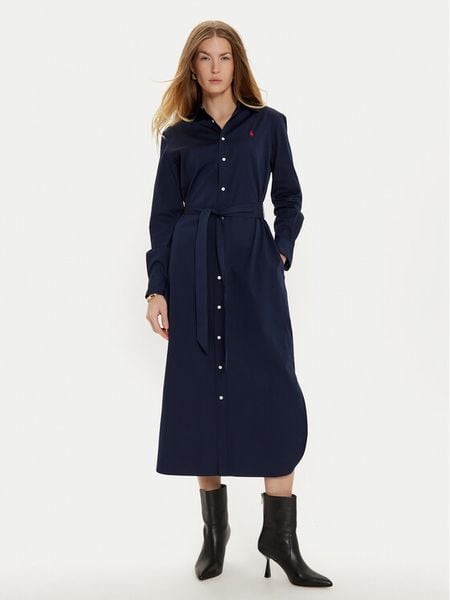 Polo Ralph Lauren Sukienka koszulowa 211944007003 Granatowy Regular Fit. Niebieskie sukienki damskie Polo Ralph Lauren, bez wzorów, z bawełny, bez kołnierzyka, bez ramiączek, koszulowe. Za 549.99 zł.
