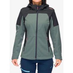 Kurtka softshell damska CMP Larisa. Zielone kurtki sportowe damskie CMP, bez wzorów, z softshellu, bez ramiączek, bez kaptura, trekkingowe. Za 314.99 zł.