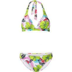 Bikini z ramiączkami wiązanymi na szyi (2 części) bonprix zielono-różowy z nadrukiem. Białe bikini bonprix, bez wzorów. Za 74.99 zł.
