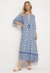 Jasnoniebieska Bawełniana Sukienka w Stylu Boho z Wiązaniem Przy Dekolcie Orradelle. Niebieskie sukienki damskie Born2be, na co dzień, na lato, l, bez wzorów, z bawełny, boho, bez kołnierzyka, bez ramiączek, proste. Za 59.99 zł.