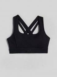 4F Biustonosz do jogi z niskim wsparciem damski - czarny S. Czarne bielizna sportowa damska 4F, l, bez wzorów, z gumy. Za 149.99 zł.