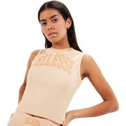 Koszulka treningowa damska Ellesse Fliss Bra Top. Brązowe topy damskie Ellesse, bez wzorów, z bawełny, sportowe, bez kołnierzyka, bez ramiączek. W wyprzedaży za 64.00 zł.