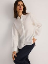Lniana koszula - biały. Białe koszule damskie Reserved, l, bez wzorów, z tkaniny, bez kołnierzyka, bez ramiączek. W wyprzedaży za 139.99 zł.
