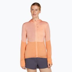 Bluza trekkingowa damska icebreaker Merino 200 Realfleece Descender Zip Hoodie. Brązowe bluzy damskie Icebreaker, bez wzorów, sportowe, bez ramiączek, bez kaptura. Za 599.99 zł.
