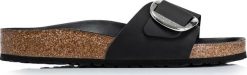 Birkenstock Klapki Birkenstock Madrid Big Buckle Black. Czarne klapki damskie Birkenstock, bez wzorów, bez obcasa, bez zapięcia. Za 539.00 zł.
