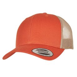 Dwukolorowa Czapka Trucker Retro. Brązowe czapki damskie FLEXFIT, bez wzorów, retro. Za 58.99 zł.