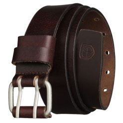 Pasek skórzany w ciemnobrązowym kolorze z klasyczną, srebrną klamrą Peterson PTN LTE-39-DARK BROWN. Brązowe paski męskie Peterson, klasyczne. Za 59.99 zł.