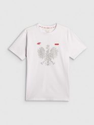 4F Koszulka kibica męska - biała L. Białe koszulki sportowe męskie 4F, l, bez wzorów, z dzianiny, bez ramiączek. Za 79.99 zł.