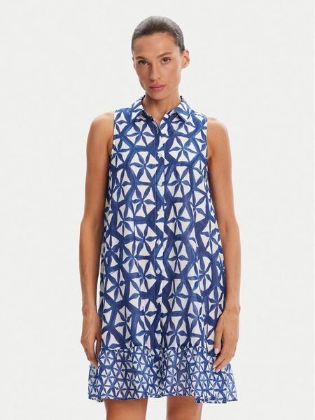 Iconique Sukienka letnia IC25-085 Niebieski Regular Fit. Niebieskie sukienki damskie Iconique, na lato, m, bez wzorów, z bawełny, bez kołnierzyka, bez ramiączek. Za 239.99 zł.