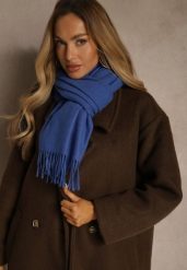 Niebieski Szalik z Wiskozą Bawełną i Frędzlami Siathlin. Niebieskie szaliki damskie Renee, bez wzorów, z bawełny. Za 44.99 zł.