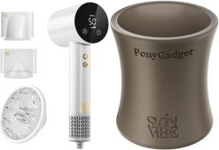 Suszarka SkinVibe SkinVibe Libra AirLoom (SV-002WH) + SkinVibe PonyGadget - Guma do włosów, brązowa, XL (SV-006BR). Brązowe suszarki do włosów SkinVibe. Za 498.00 zł.