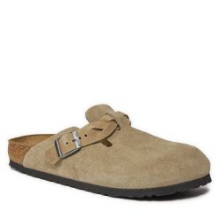 Klapki Birkenstock. Brązowe klapki damskie Birkenstock, bez wzorów, bez obcasa, bez zapięcia. Za 719.99 zł.